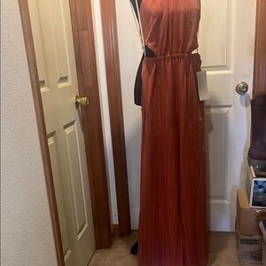 Lumiere Brown Jumpsuit with Elegant halter and Cinched Waist